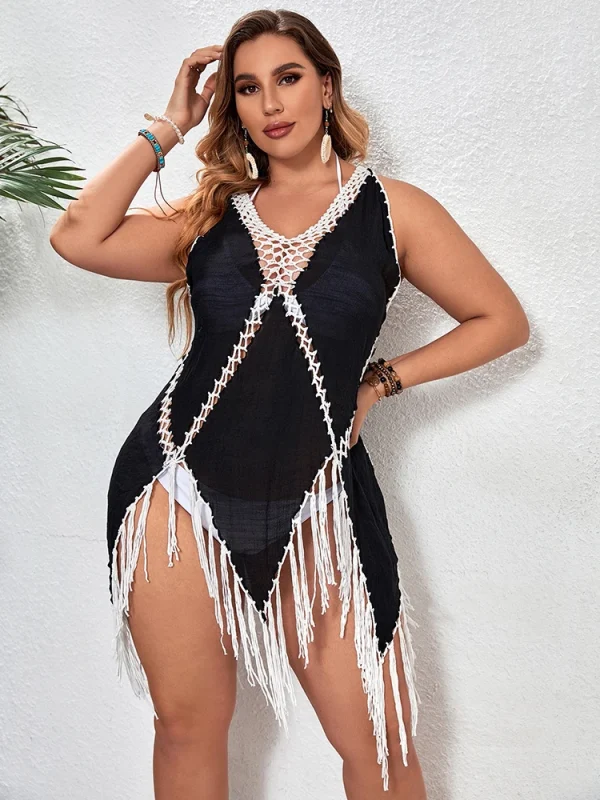 Elegant Plus Size Geometric Cover Up Knitting Mini Dress