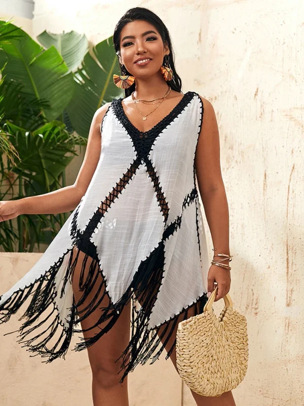 Elegant Plus Size Geometric Cover Up Knitting Mini Dress - Image 5