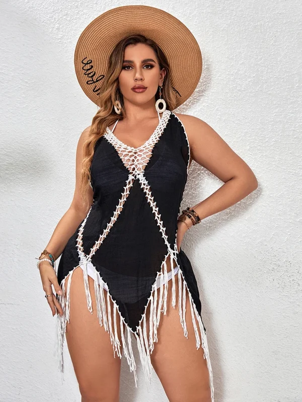 Elegant Plus Size Geometric Cover Up Knitting Mini Dress - Image 3