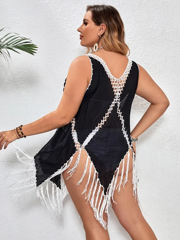 Elegant Plus Size Geometric Cover Up Knitting Mini Dress - Image 4