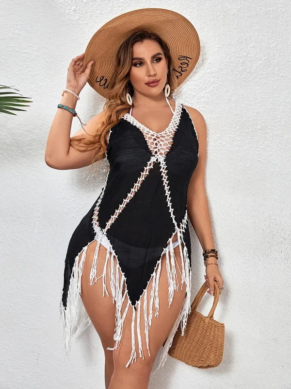 Elegant Plus Size Geometric Cover Up Knitting Mini Dress - Image 2