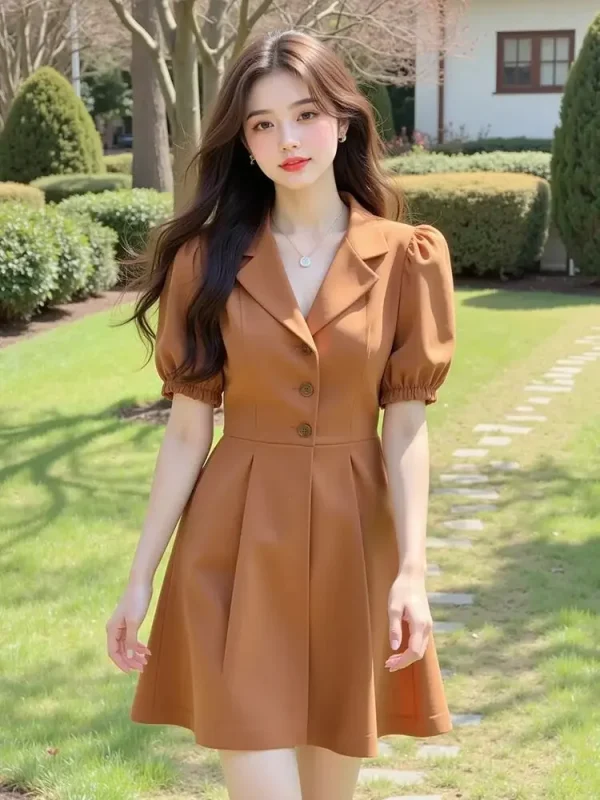 Elegant Puff Sleeves Waist-hugging and Slimming Versatile Blazer Mini Dress