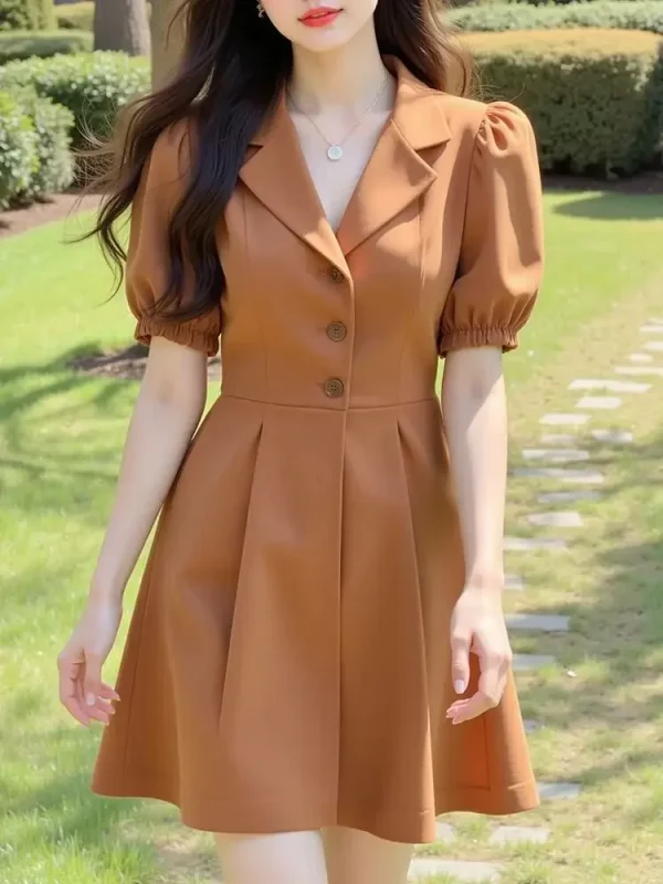 Elegant Puff Sleeves Waist-hugging and Slimming Versatile Blazer Mini Dress - Image 3