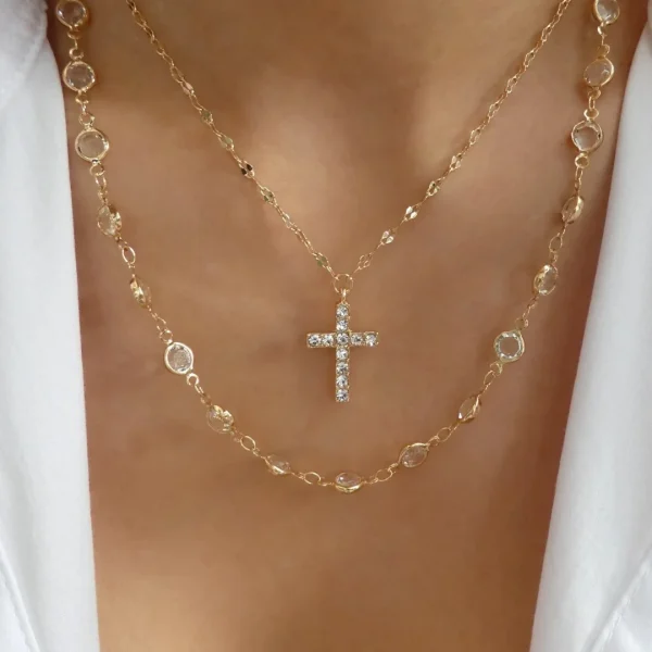 Elegant Rainbow Crystal Gemstone Retro Colored Zircon Simple Clavicle Chain Choker Necklace