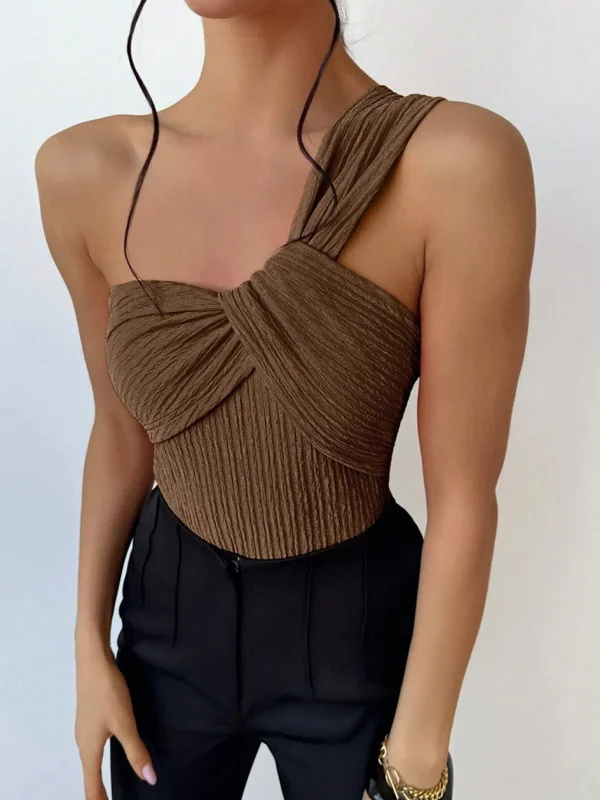 Elegant Rib One Shoulder Bathing Suits Cut-out One Piece Swimwear - Image 5