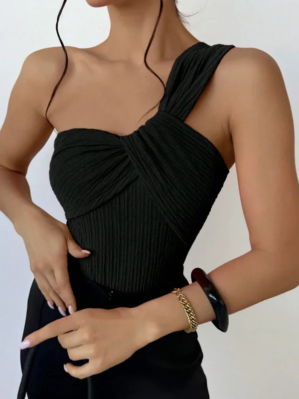 Elegant Rib One Shoulder Bathing Suits Cut-out One Piece Swimwear - Image 11