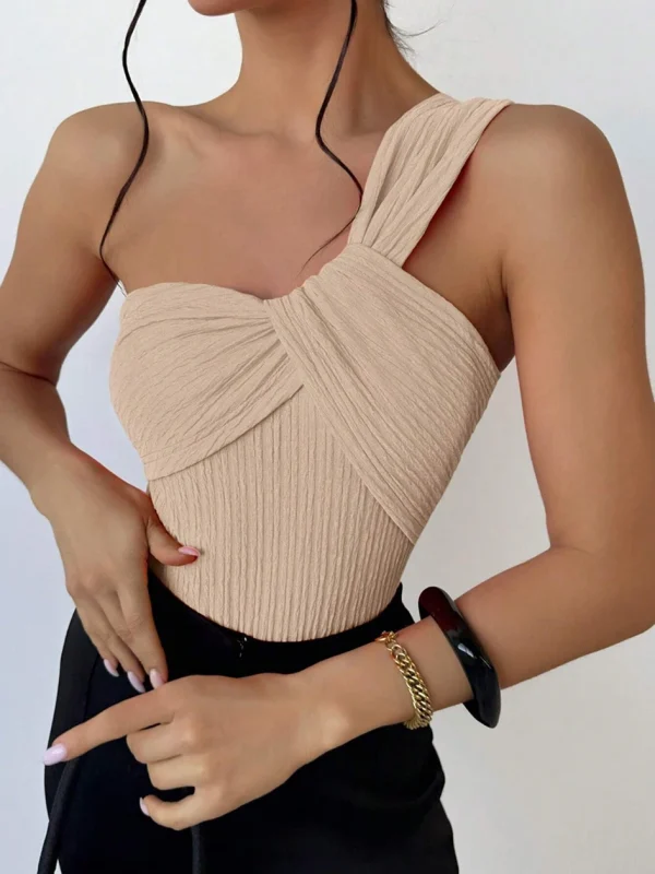 Elegant Rib One Shoulder Bathing Suits Cut-out One Piece Swimwear - Image 16