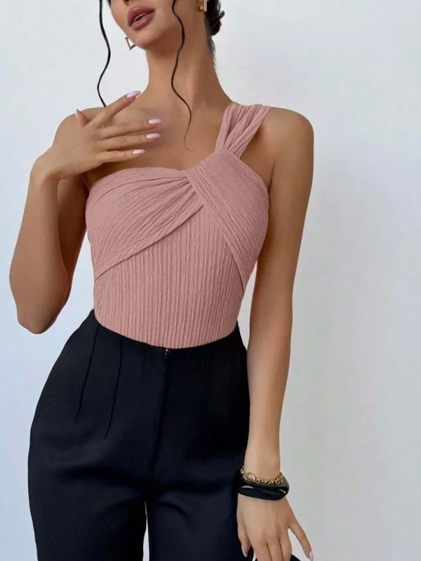 Elegant Rib One Shoulder Bathing Suits Cut-out One Piece Swimwear - Image 17