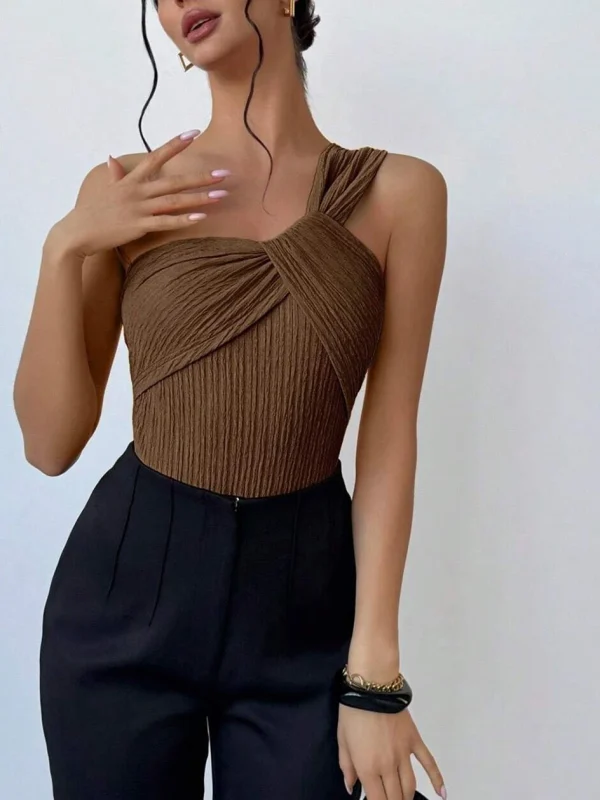 Elegant Rib One Shoulder Bathing Suits Cut-out One Piece Swimwear - Image 7