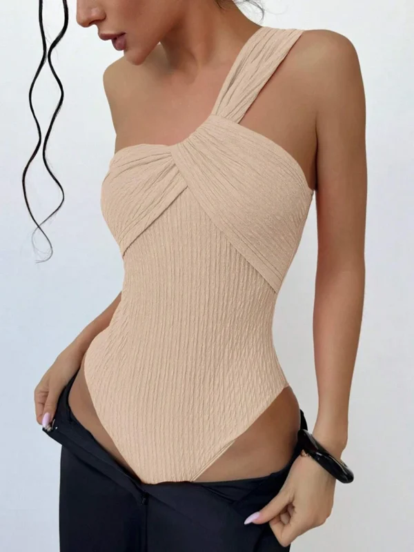 Elegant Rib One Shoulder Bathing Suits Cut-out One Piece Swimwear - Image 18