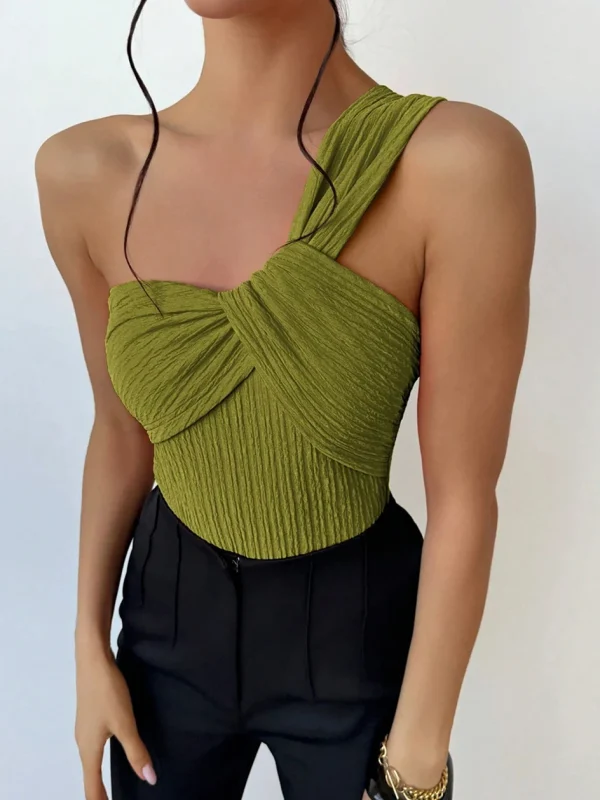 Elegant Rib One Shoulder Bathing Suits Cut-out One Piece Swimwear - Image 4