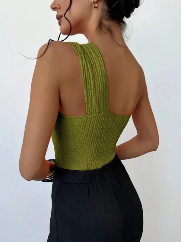 Elegant Rib One Shoulder Bathing Suits Cut-out One Piece Swimwear - Image 3