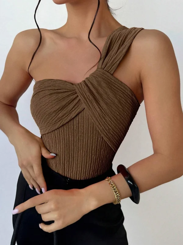 Elegant Rib One Shoulder Bathing Suits Cut-out One Piece Swimwear - Image 6