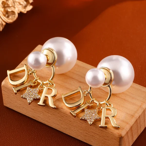 Elegant Round Imitation Letter Zircon Removable Pearls Pendant Earrings - Image 2