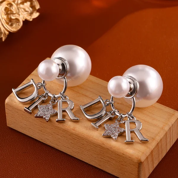 Elegant Round Imitation Letter Zircon Removable Pearls Pendant Earrings - Image 3