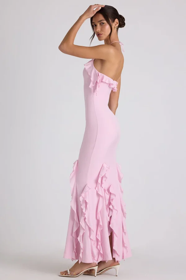 Elegant Ruffle Off Shoulder Backless Split Evening Party Maxi Dress - Image 4