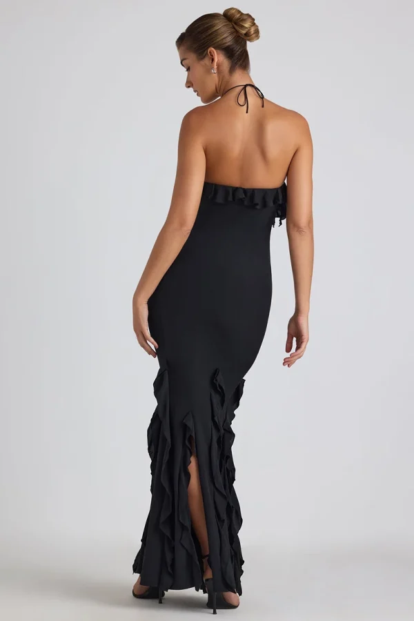 Elegant Ruffle Off Shoulder Backless Split Evening Party Maxi Dress - Image 8