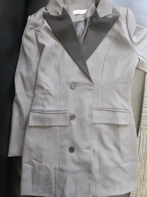 Elegant Sheath Turn-Down Collar Office Style Patchwork Suit Blazer Dress - Image 3