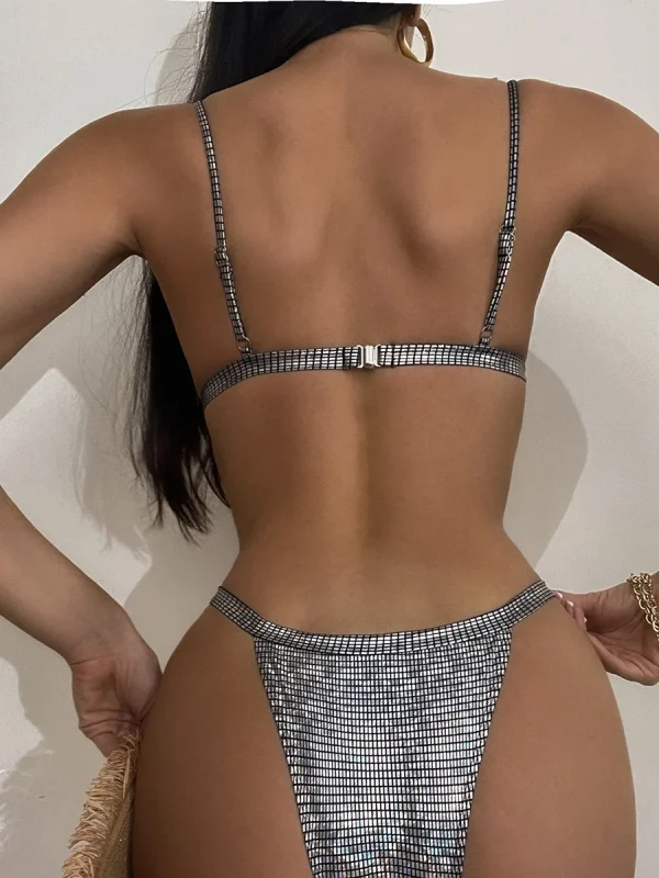 Elegant Shiny Sequins High Leg Cut Swimwear Two-pieces Bikini Set - Image 4