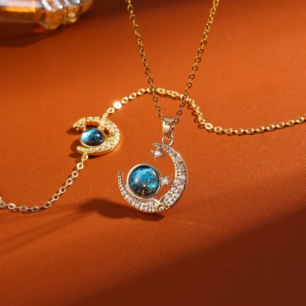 Elegant Shiny Zircon Hot Sale Planet Moon Series Two-piece Bracelet Necklace Set - Image 3