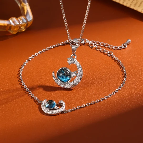 Elegant Shiny Zircon Hot Sale Planet Moon Series Two-piece Bracelet Necklace Set - Image 4