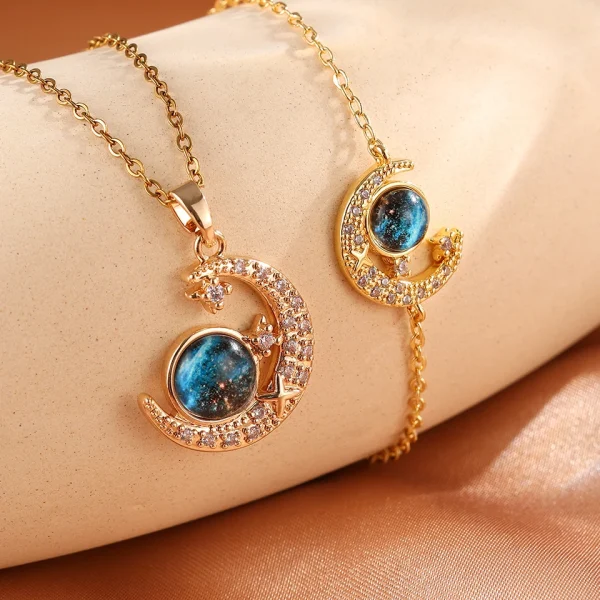 Elegant Shiny Zircon Hot Sale Planet Moon Series Two-piece Bracelet Necklace Set - Image 6