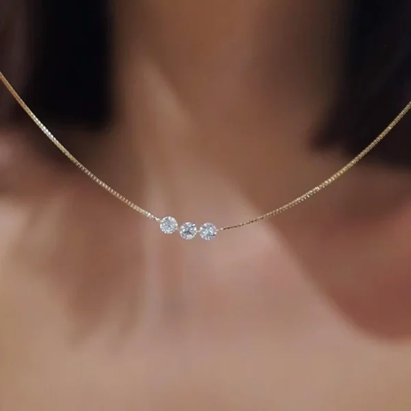 Elegant Simple Clavicle chain Delicate Wedding Wholesale Three Zircon Thin Necklace - Image 2