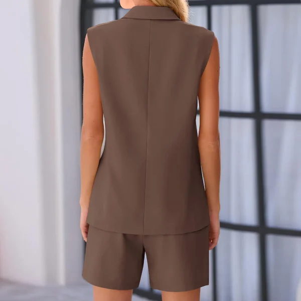 Elegant Sleeveless Halter Blazer And Top Outfit 2 Piece Suit - Image 15