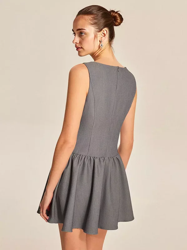 Elegant Sleeveless Pleated With Button-Front Mini Dress - Image 5