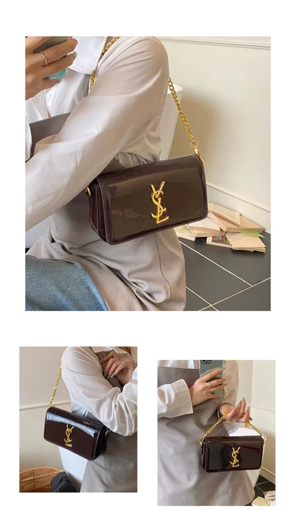 Elegant Small Square Textured Minimalist Purse Stylish Chain Crossbody Shoulder Bag - Image 2
