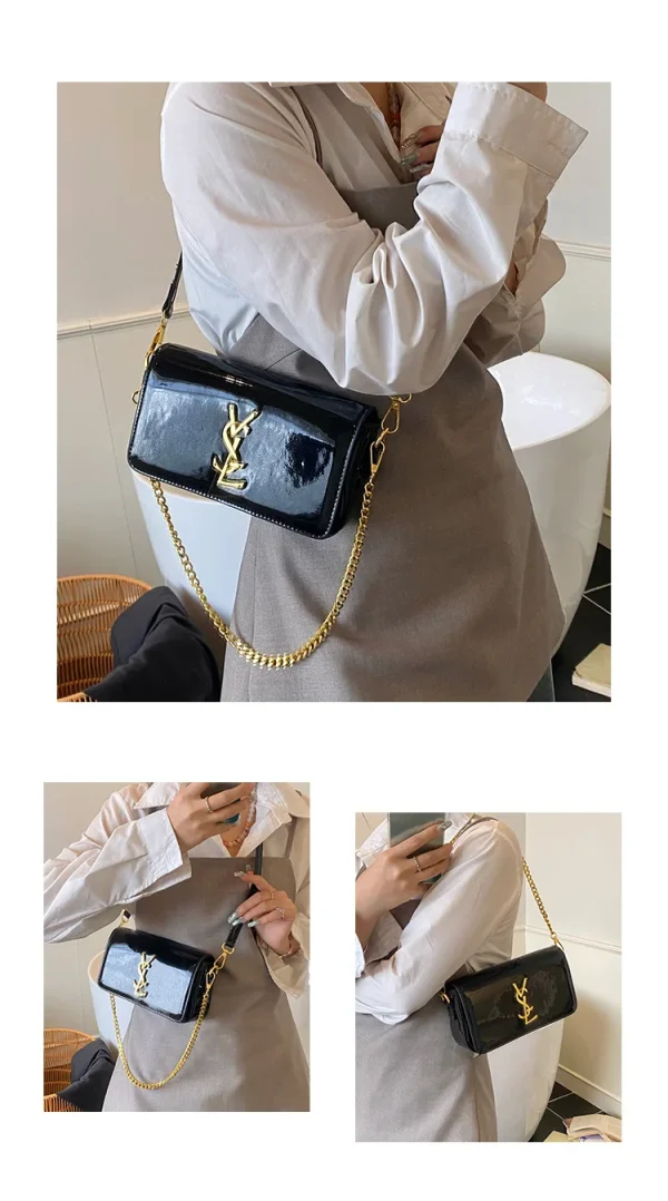 Elegant Small Square Textured Minimalist Purse Stylish Chain Crossbody Shoulder Bag - Image 3