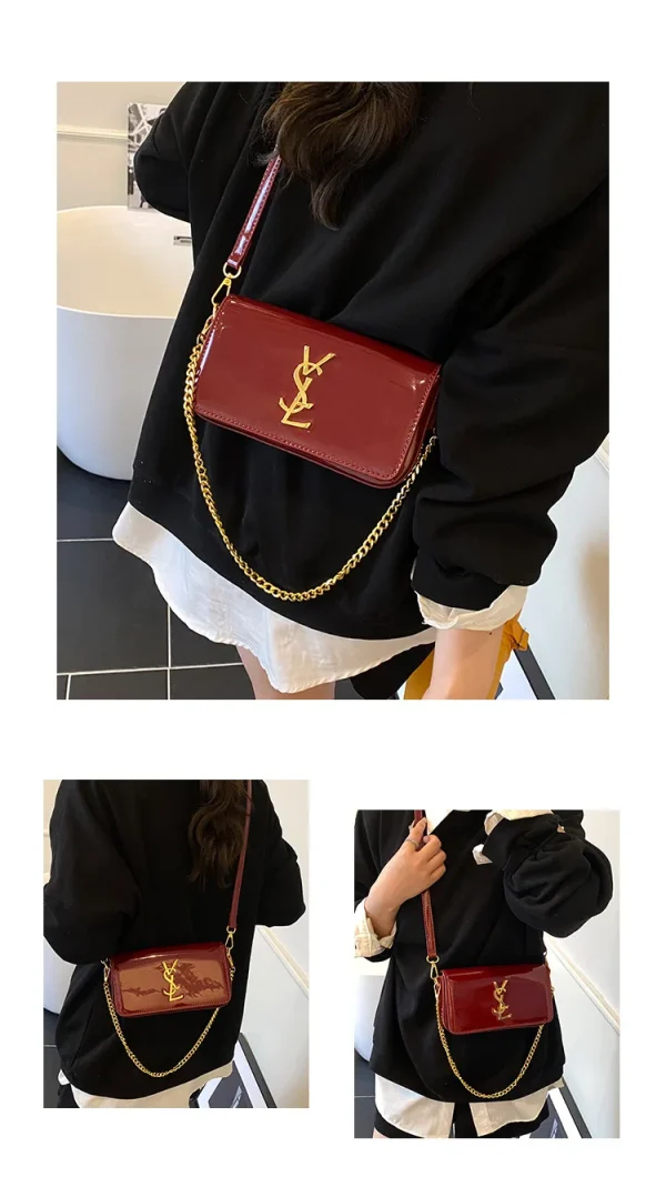 Elegant Small Square Textured Minimalist Purse Stylish Chain Crossbody Shoulder Bag - Image 4