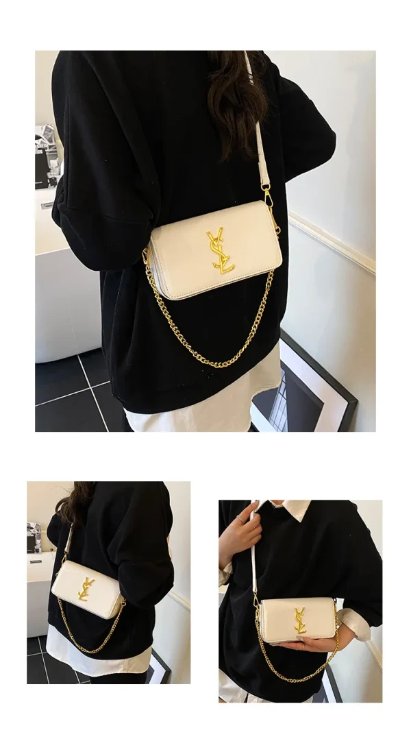 Elegant Small Square Textured Minimalist Purse Stylish Chain Crossbody Shoulder Bag - Image 5