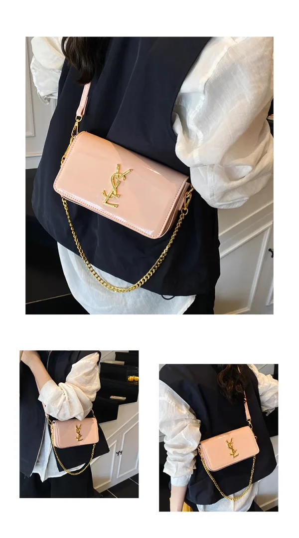 Elegant Small Square Textured Minimalist Purse Stylish Chain Crossbody Shoulder Bag - Image 6