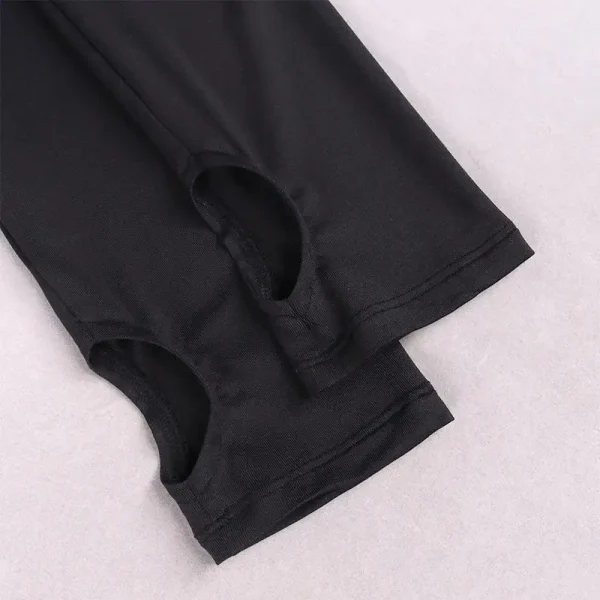 Elegant Solid Hollow O-Neck Long Sleeve Party Club Skinny Mini Dress - Image 4