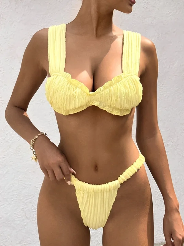 Elegant Solid Thong Bikinis Bathers Bathing Swimming Swim Suit