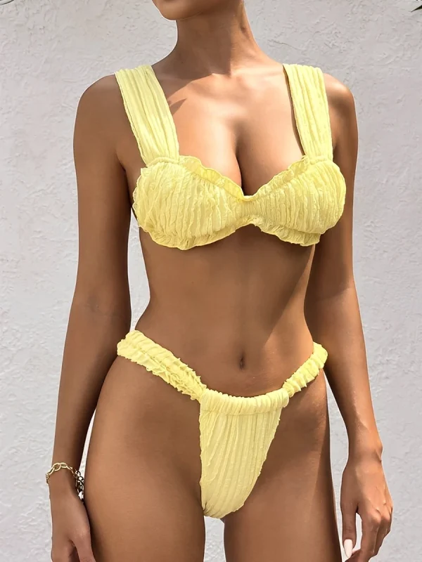 Elegant Solid Thong Bikinis Bathers Bathing Swimming Swim Suit - Image 4