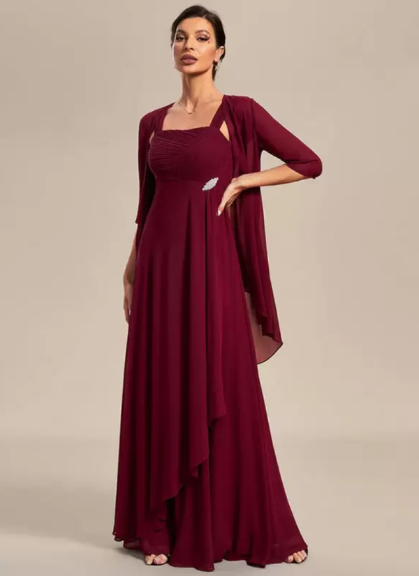 Elegant Square Neck Half Sleeves A-Line Applique Wedding Guest Dresses