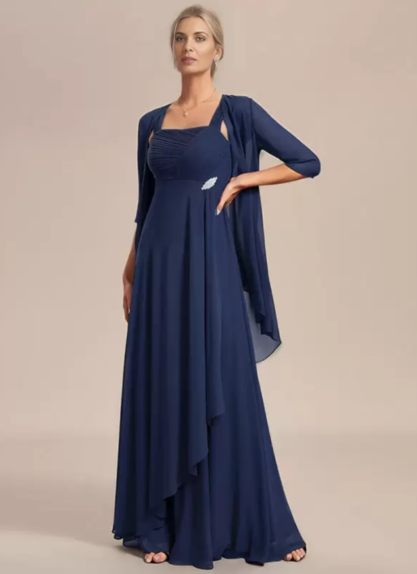 Elegant Square Neck Half Sleeves A-Line Applique Wedding Guest Dresses - Image 4