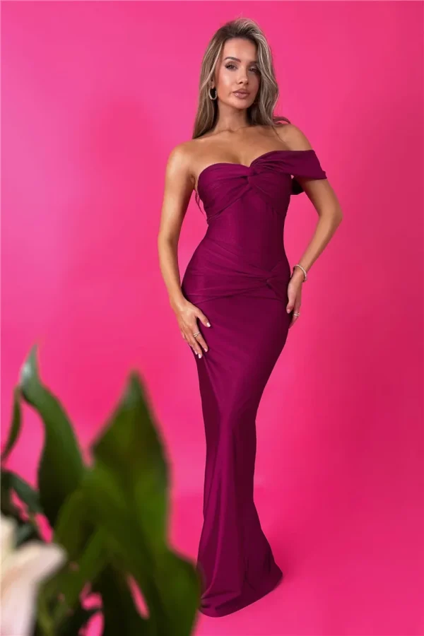 Elegant Strapless Backless One Shoulder Sleeveless Club Party Long Bodycon Dress
