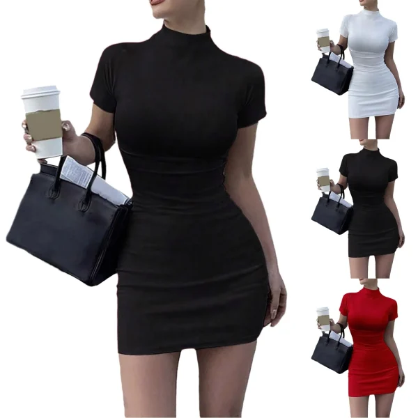 Elegant Tight Hip Wrap With Sleeves Spicy Body-con Slim Mini Dress - Image 7