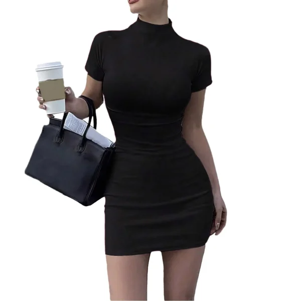 Elegant Tight Hip Wrap With Sleeves Spicy Body-con Slim Mini Dress - Image 5