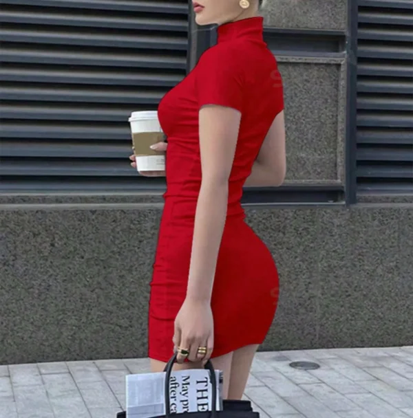 Elegant Tight Hip Wrap With Sleeves Spicy Body-con Slim Mini Dress - Image 4