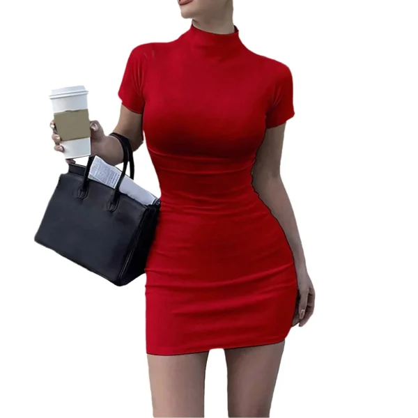Elegant Tight Hip Wrap With Sleeves Spicy Body-con Slim Mini Dress - Image 3