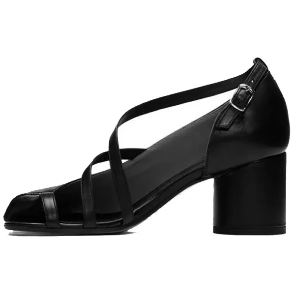 Elegant Cross-Strap Toe Ankle Strap Split Toe High Round Heel Sandals - Image 8