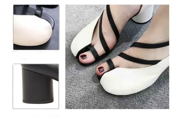 Elegant Cross-Strap Toe Ankle Strap Split Toe High Round Heel Sandals - Image 10