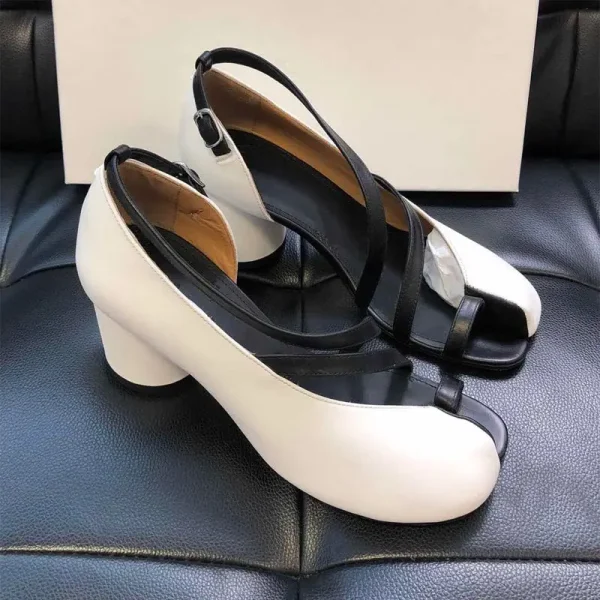 Elegant Cross-Strap Toe Ankle Strap Split Toe High Round Heel Sandals - Image 2
