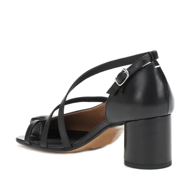 Elegant Cross-Strap Toe Ankle Strap Split Toe High Round Heel Sandals - Image 7