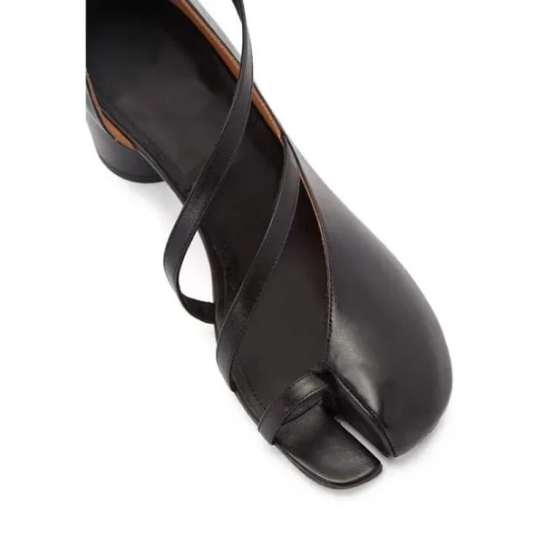 Elegant Cross-Strap Toe Ankle Strap Split Toe High Round Heel Sandals - Image 9