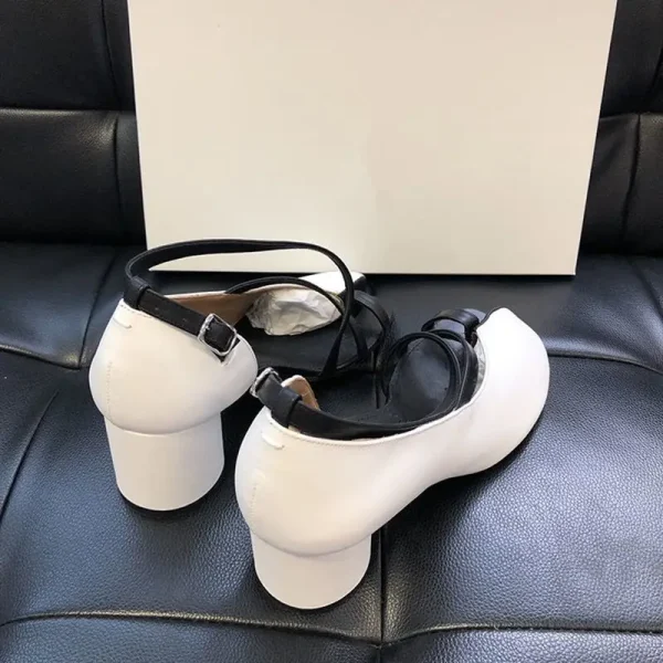 Elegant Cross-Strap Toe Ankle Strap Split Toe High Round Heel Sandals - Image 4
